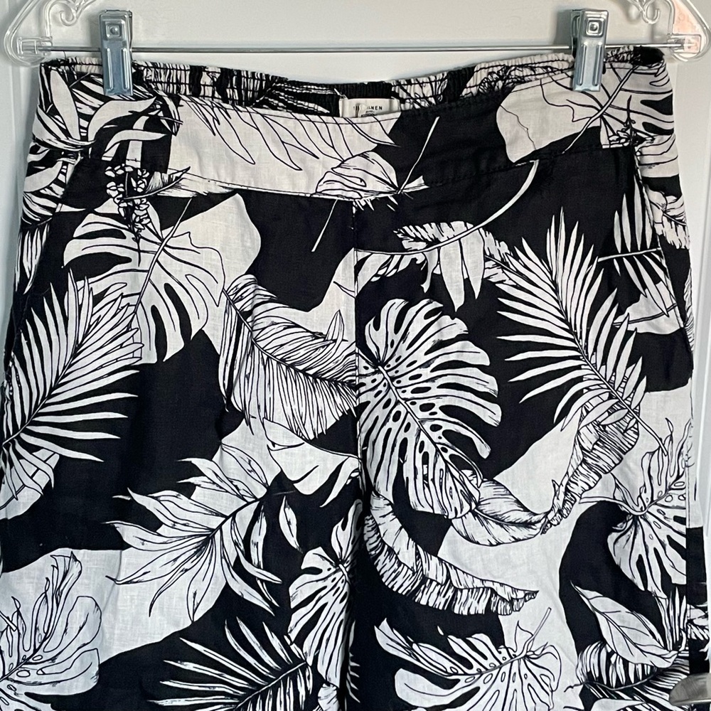 Christian Siriano Linen Tropical Wide Leg Pants black white floral 54287 - Picture 4 of 11